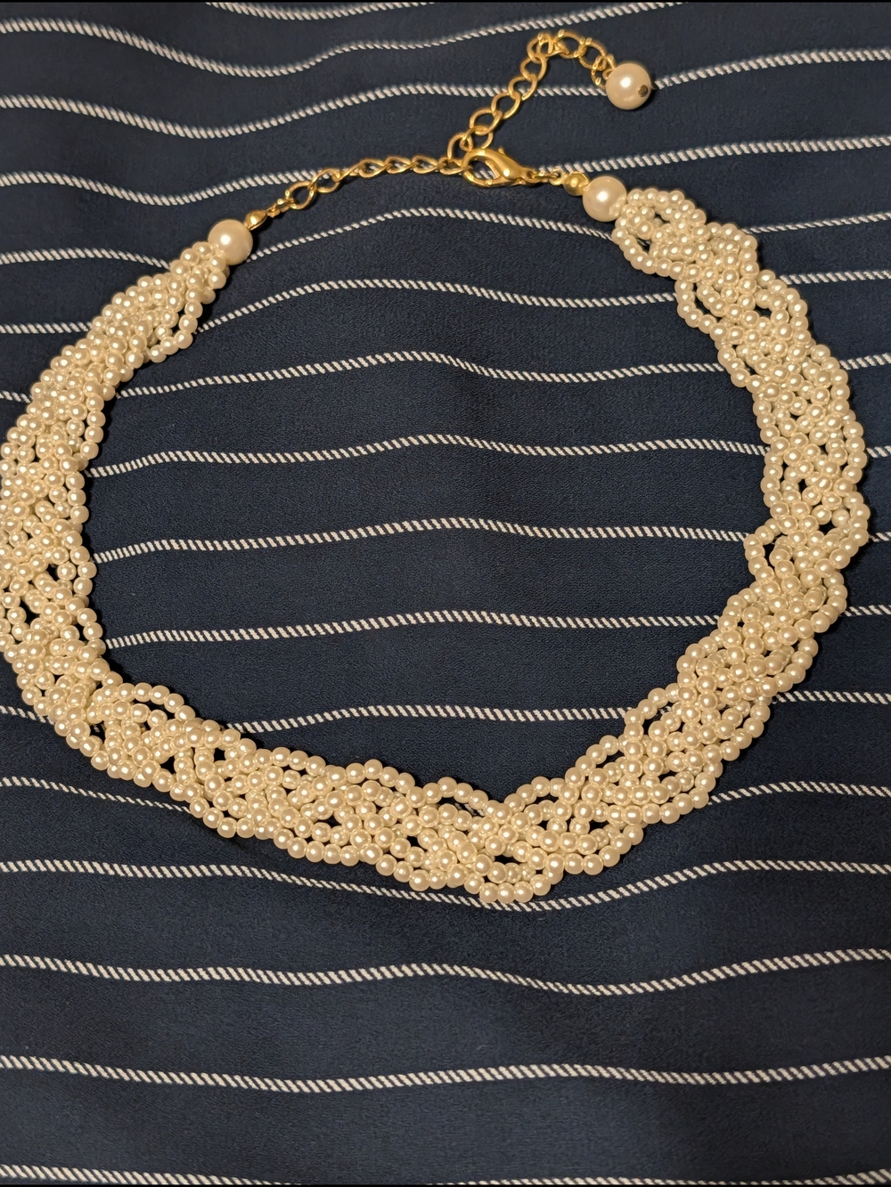 Braided Ivory Pearl Choker Necklace with Gold Accents - Women Jewelry